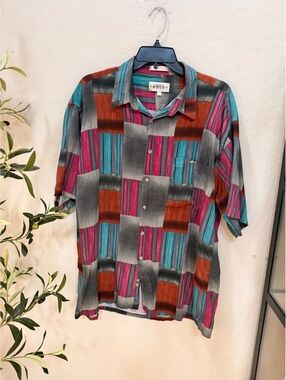 Vintage Campia Moda Short Sleeve Abstract Geometric Print Button Up